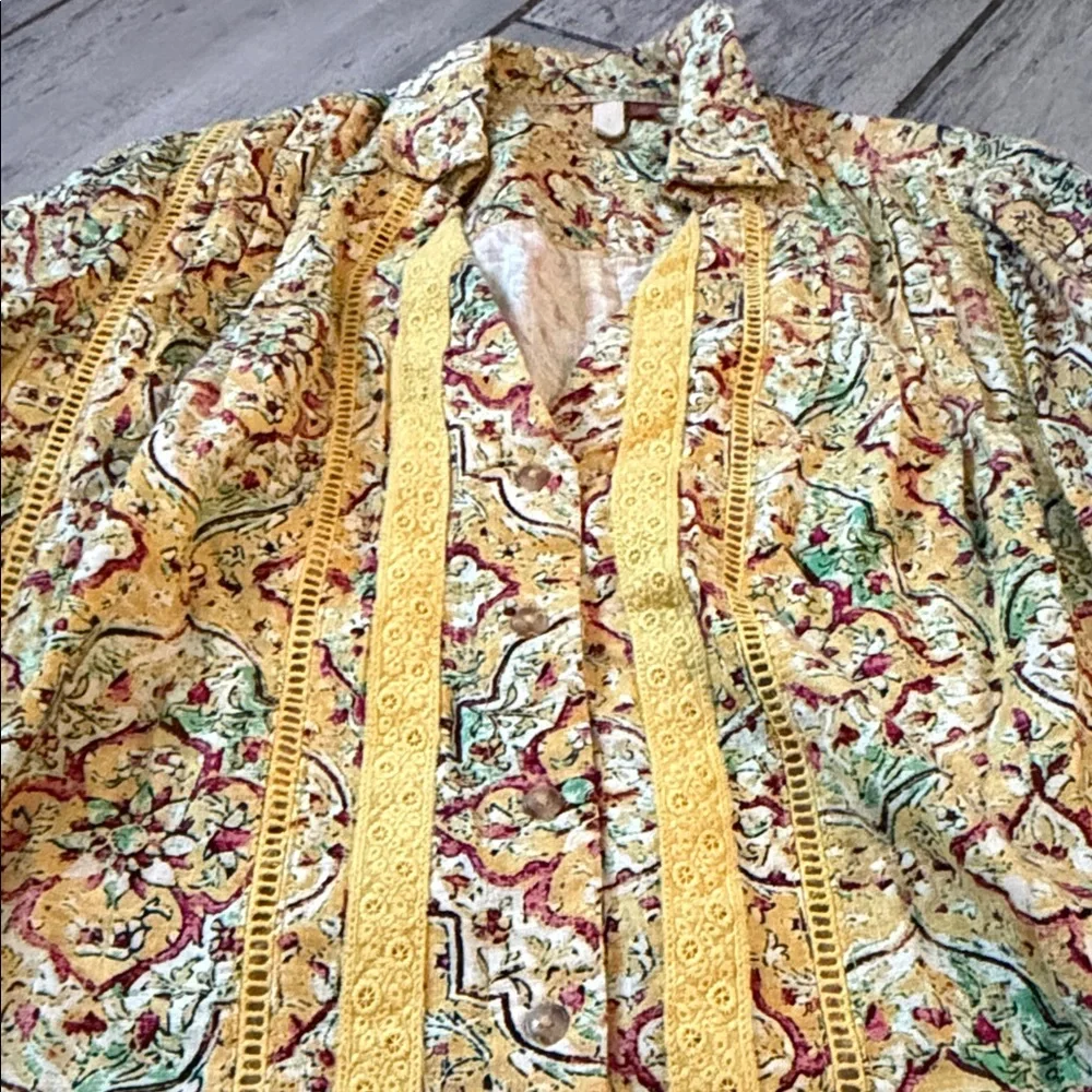 Anthropology Pilcro Pin tuck peasant Colorful Floral Blouse Top XS - Picture 6 of 6